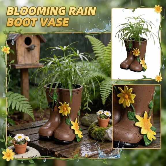 Rain Boot Vase, Creative Decorative Sculpture, 1 Piece Tabletop, Home Garden Floral Decorative Ornament