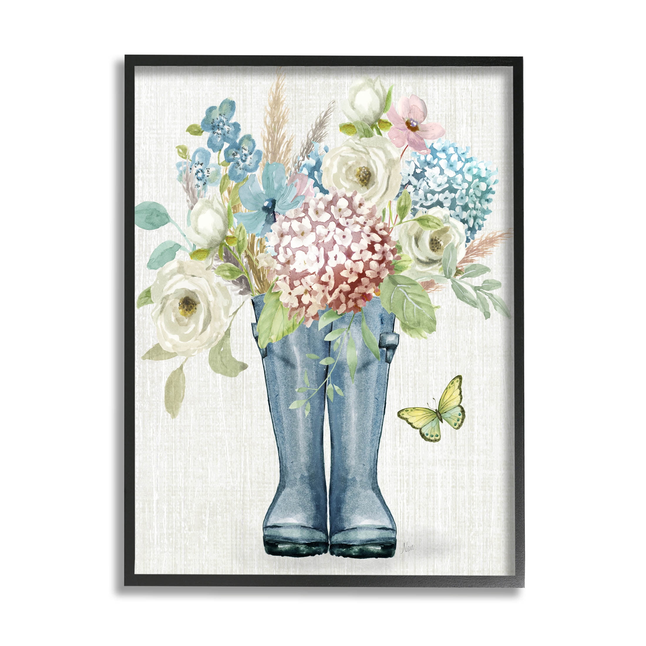 Floral Rain Boots Canvas Print with Black Frame, 16" x 20"