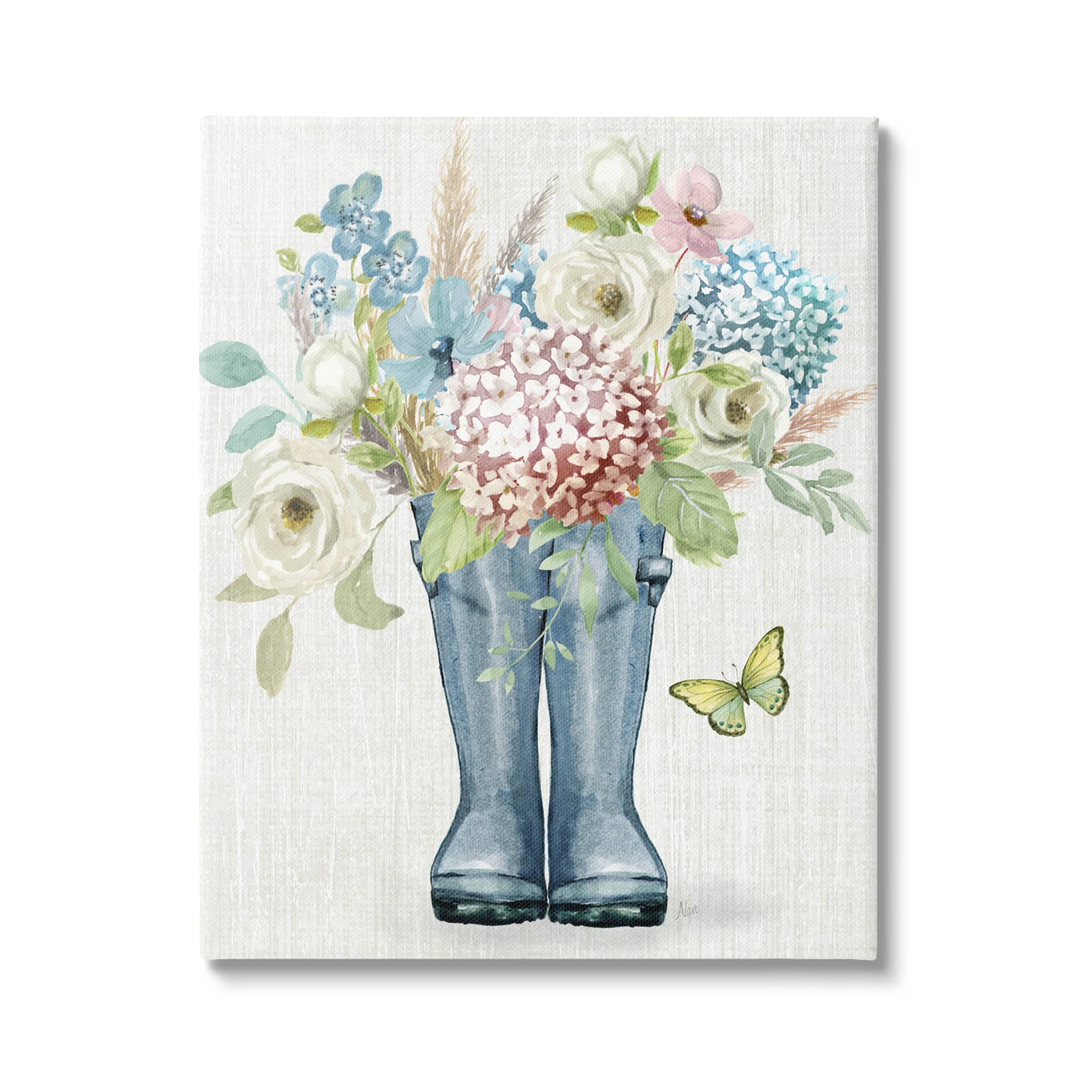 Rain Boots Flower Bouquet Botanical & Floral Graphic Art Gallery Wrapped Canvas Print Wall Art