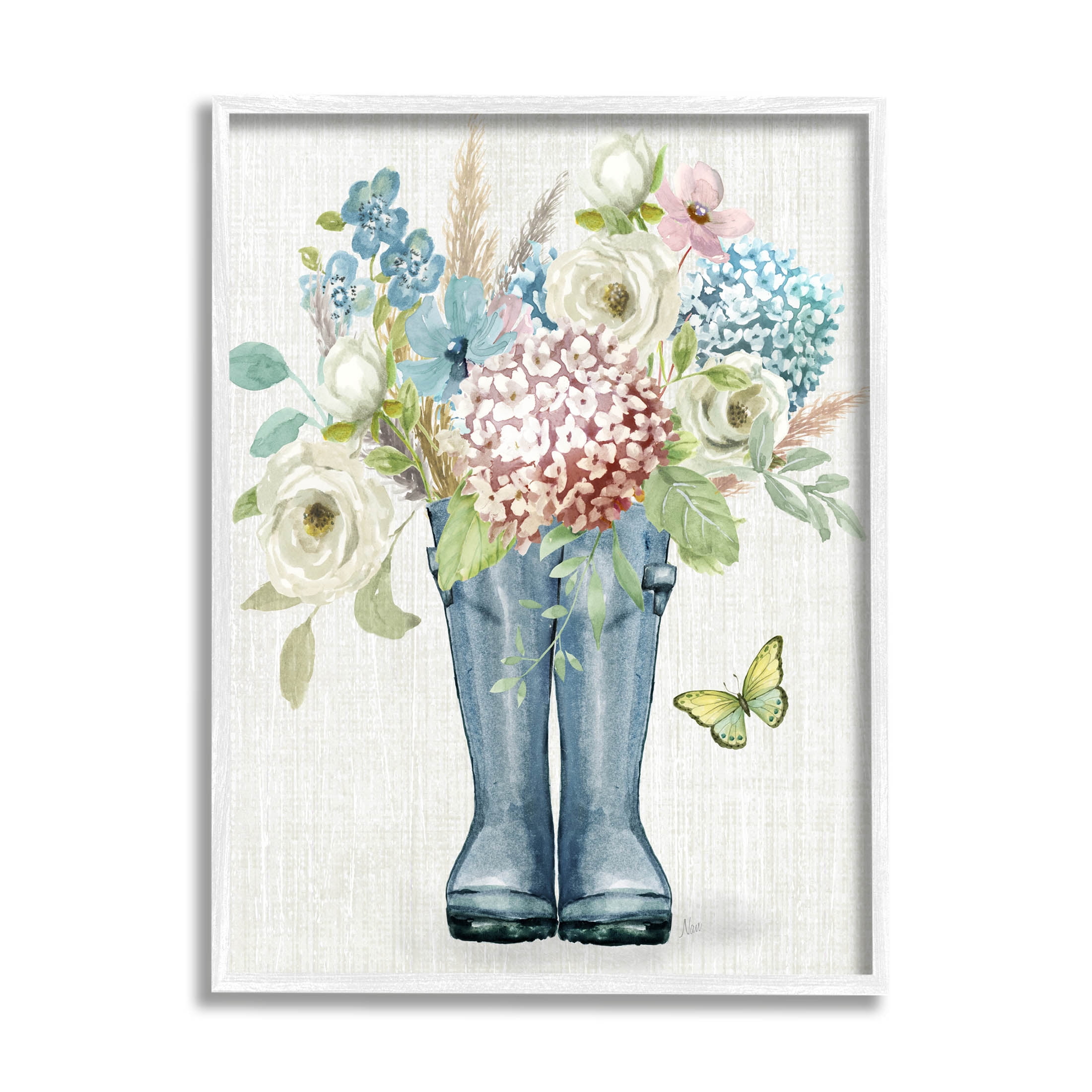 Rain Boots Flower Bouquet Botanical & Floral Graphic Art White Framed Art Print Wall Art