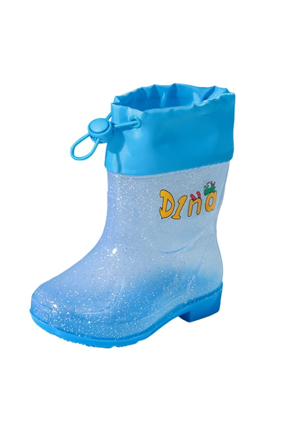 Rain Boots For Girls Fashion Flat Cartoon Can Be Tied Mouth Cartoon Transparent Outdoor Rain Shoes 4.5 Years-5 Years