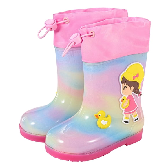 Rain Boots Girls Cartoon Rain Boots with Adjustable Drawstring Outdoor Waterproof Boots Girls Rain Boots Size 3