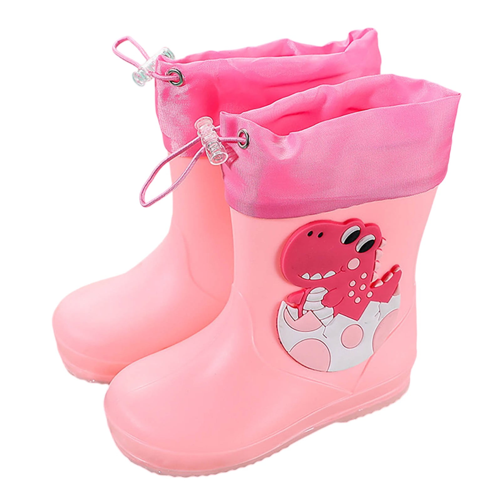 Rain Boots Kids Adjustable Kids Toddler Dinosaur Rain Boots Lightweight Non Sole Rubber Garden Boots with Drawstring Closure Girl Rain Boots Pink 3.5 Years-4 Years