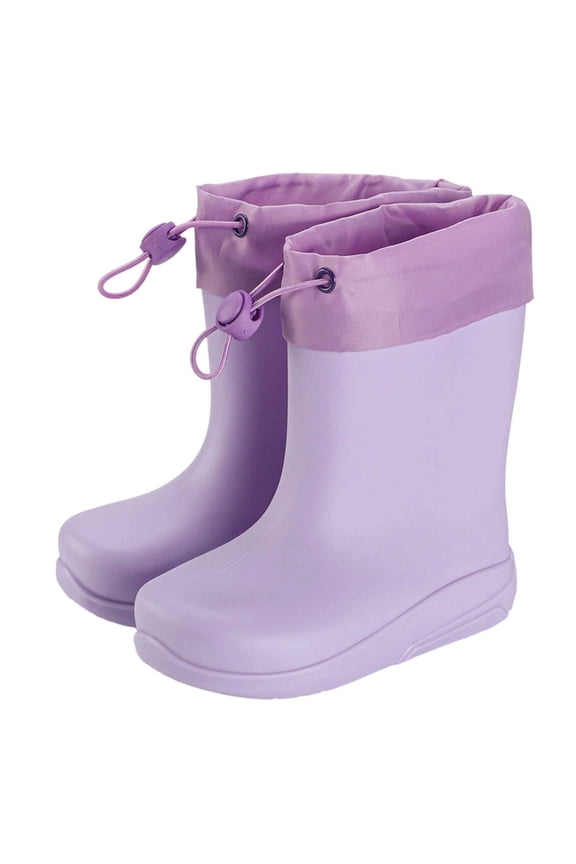 Rain Boots Kids Waterproof Non- Flexible Soft Sole Easy On Off Pull Tab Middle Ankle Rain Boots for Toddler Little Big Kids Outdoor Rainy Day