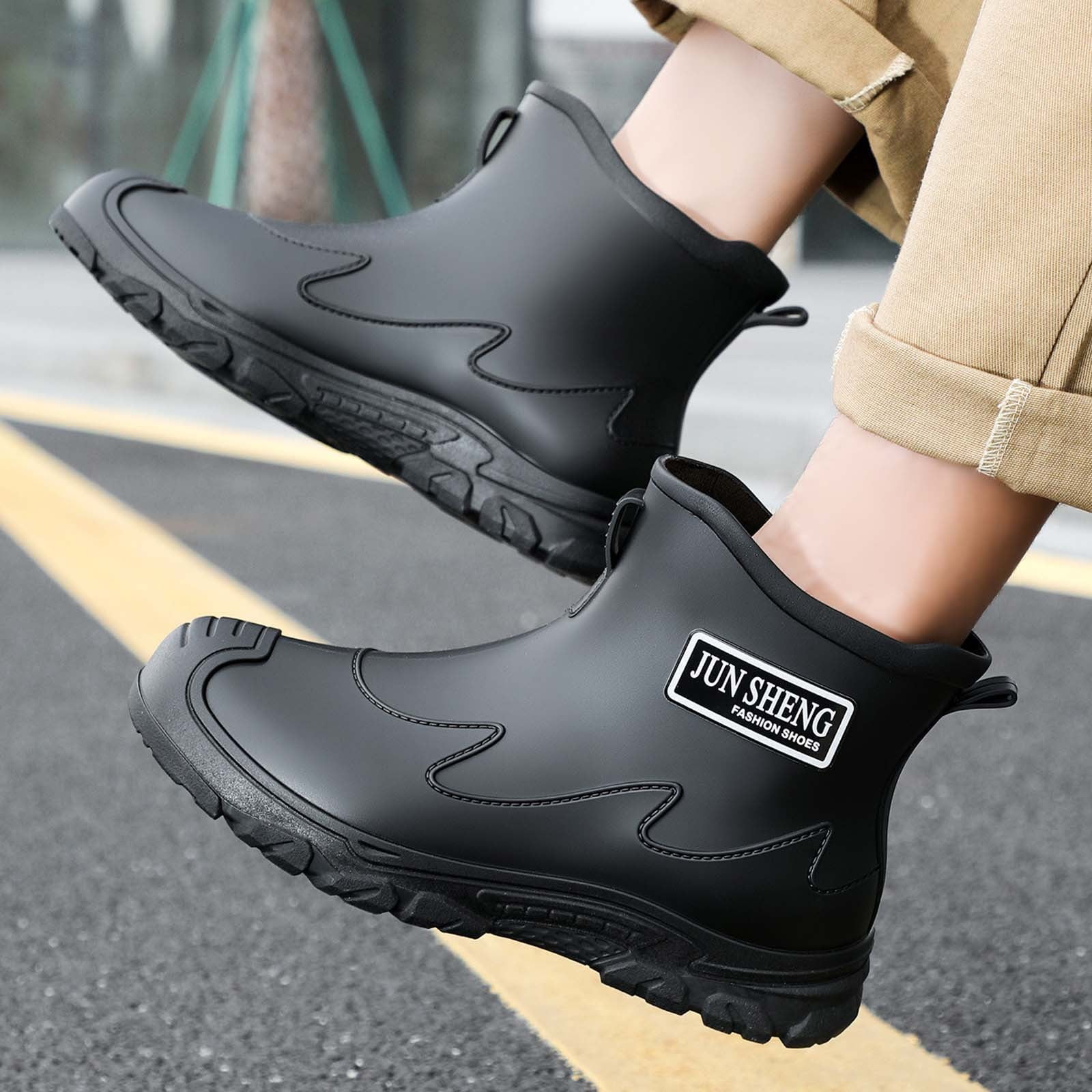 Rain Boots Men Durable High Tops Rain Shoes for Mens Non- Rubber Sole Mens Rain Boots (Black 10.5)