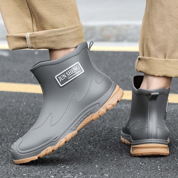 Rain Boots Men Durable High Tops Rain Shoes for Mens Non- Rubber Sole Mens Rain Boots (Grey 15)
