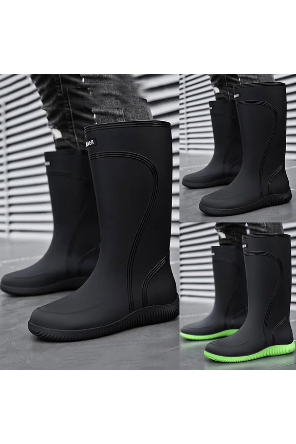 Rain Boots for Men Waterproof Mens Mid Calf PVC Rubber Mud Work Boots Thick Sole Lightweight Gardening Fishing Shoes for Yard Farm Outdoor Green Size 10