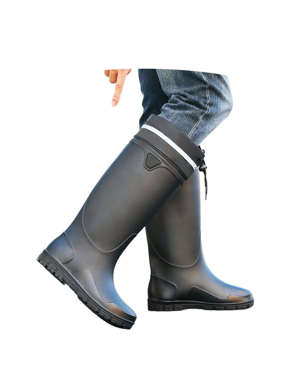 Rain Boots for Men Waterproof Mens Reflective Knee High with Rubber Boots Mens Mud Boots, Comfort Lightweight Gardening Fishing Shoes for Yard Farm Outdoor Work