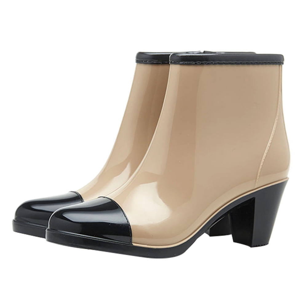 Rain Boots Shoes Ankle Women Short Heel High Booties Rubber Fashion Work Outdoor S Light Garden Waterproof Rainproof