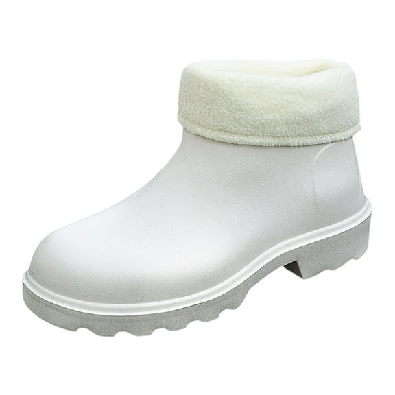 Rain Boots Women,Anti- Durable Detachable Plush EVA Light Sole Rainshoes Rainboots,Womens Rain Boots,White,6.5