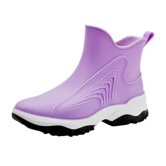 Rain Boots Women,Fashion Rain Shoes Waterproof Kitchen Rubber Shoes Soft Bottom Comfortable Mid-Calf Boots,Womens Rain Boots,Purple,6.5