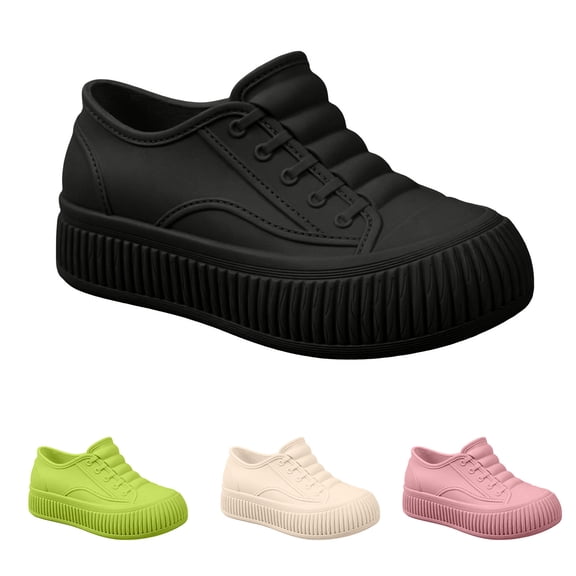 Rain Boots Women Height Increasing Waterproof Rain Boots Slip On Fashion Casual Four-Season Ankle Rubber Booties Black 36