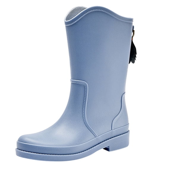 Rain Boots Women,Ladies Fashion Rain Shoes Waterproof Kitchen Rubber Shoes Soft Bottom Comfortable Mid-Calf,Womens Rain Boots,Blue,7.5