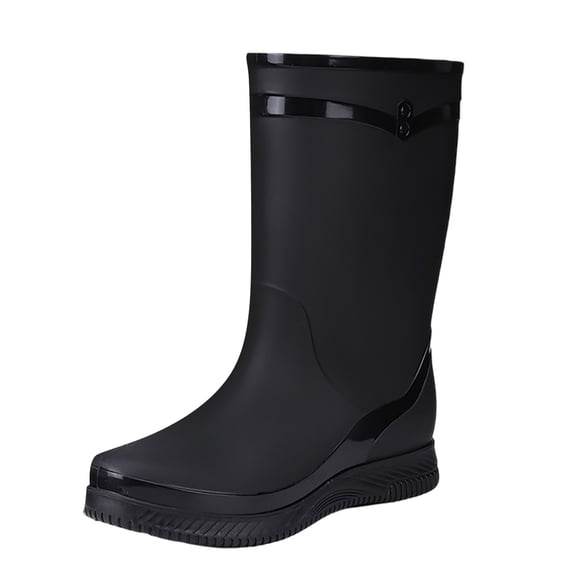 Rain Boots Women,Ladies Fashion Rain Tube Solid Color Thick Rainproof Non- Rain Shoes Waterproof Boots,Womens Rain Boots,Black,6