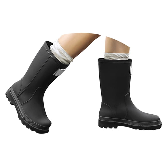 Rain Boots Women,Mid Calf Rain Boots Fashion Rubber Shoes Thick Sole Daily Wear Outdoor,Womens Rain Boots,Black,6.5