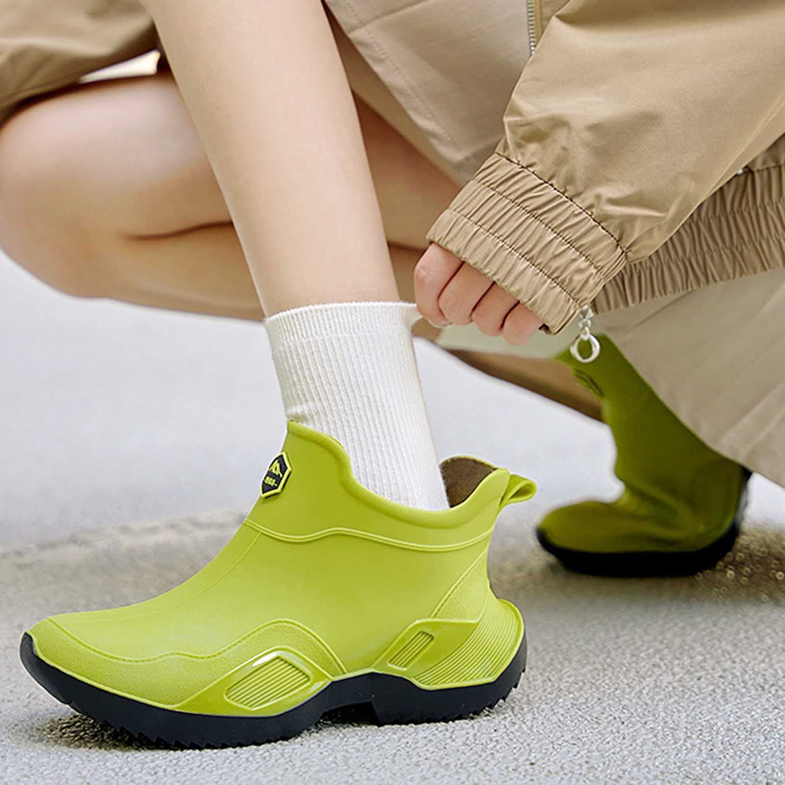 Rain Boots Women Non- Rubber High Top Unisex Rain Shoes Women Rain Boots (Green 7.5)
