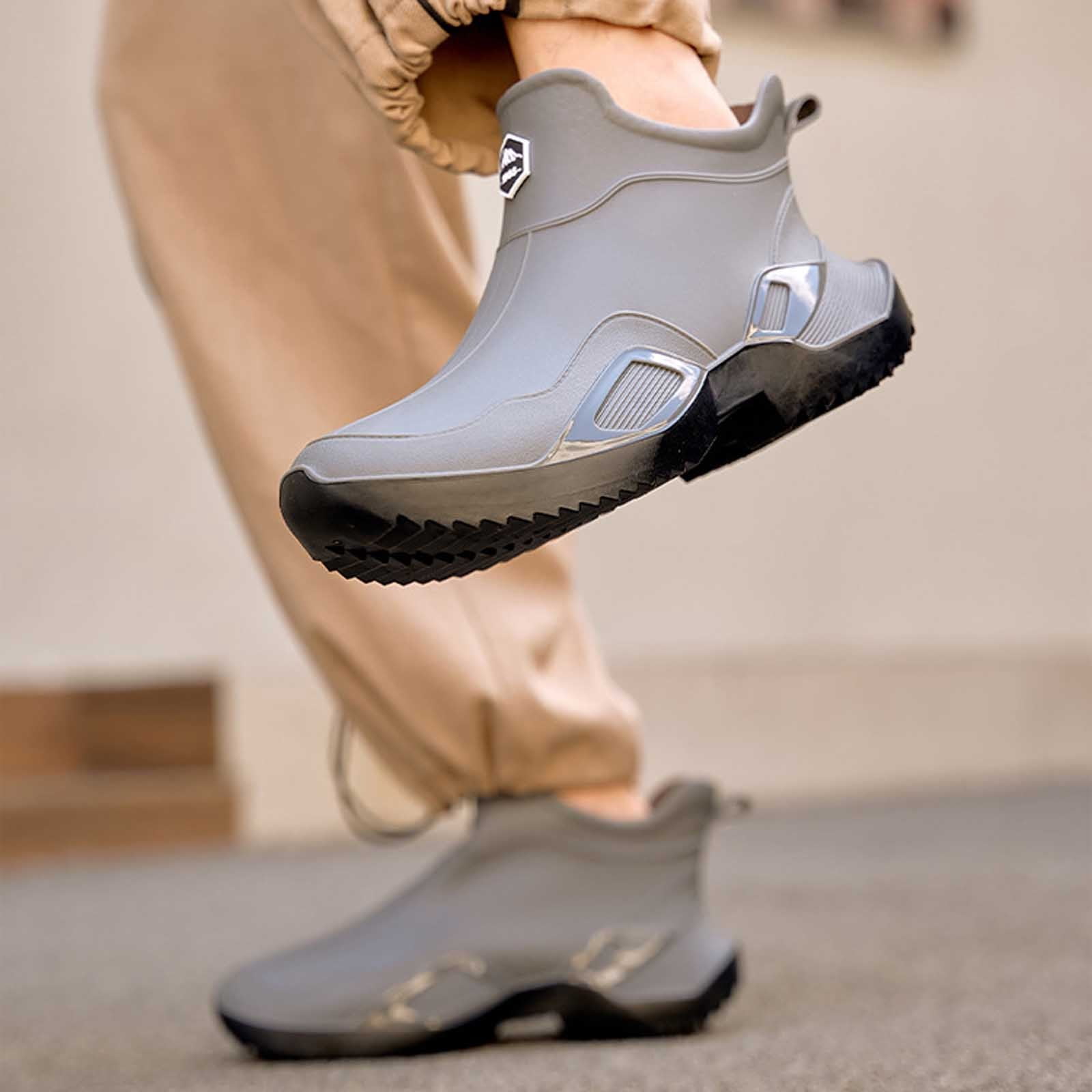 Rain Boots Women Non- Rubber High Top Unisex Rain Shoes Women Rain Boots (Grey 8)