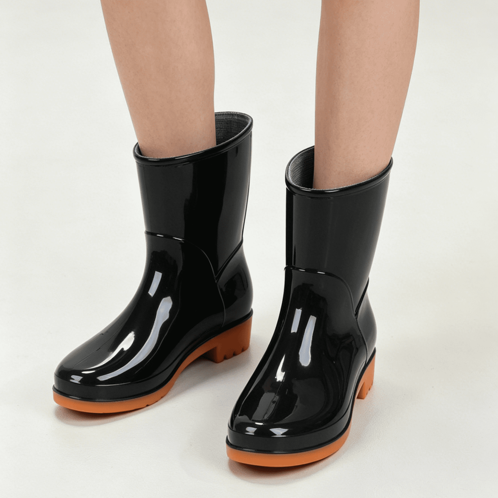 Rain Boots Women PVC Durable Waterproof Shoes Comfort Non-Slip Mid Calf ...