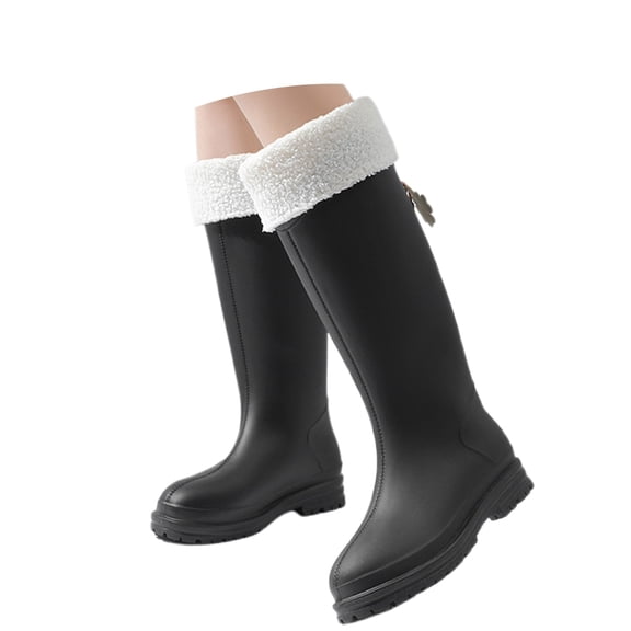 Rain Boots Women,Rain Boots Fashionable Lightweight High Calf Winter Rain Shoes Outdoor Camping,Womens Rain Boots,Black,6