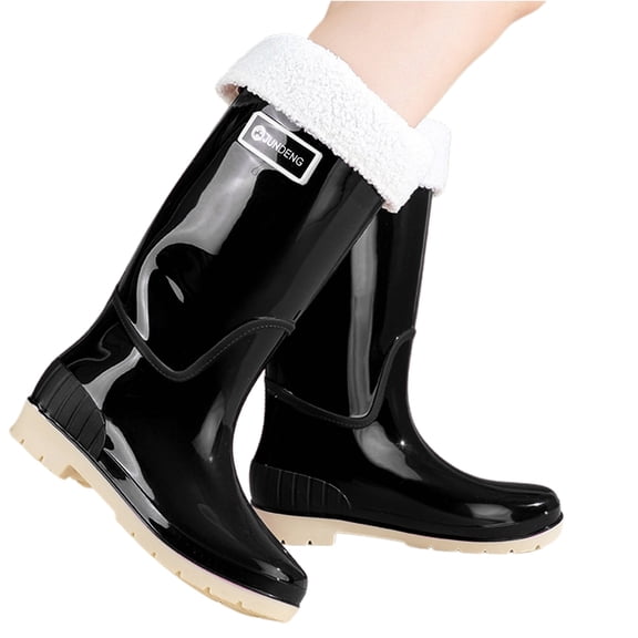 Rain Boots Women,Rain Boots Outdoor High Top Winter Lined Fashion Shoes Hiking Camping,Womens Rain Boots,Black,5.5