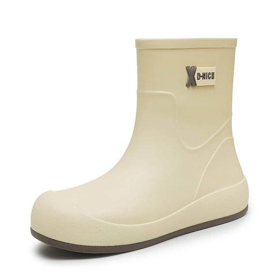Rain Boots Women,Rain Shoes Mid Calf Boots Closed Toe Design Rainy Season Outdoor Wear Raincoat Pairing,Womens Rain Boots,Beige,7