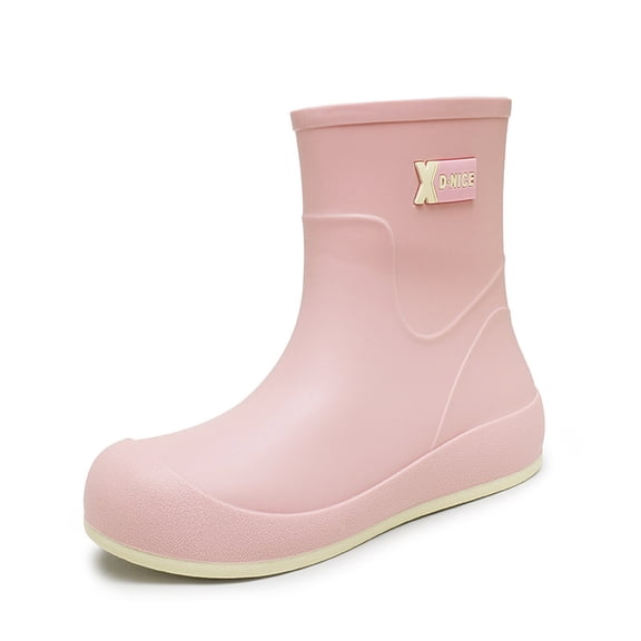 Rain Boots Women,Rain Shoes Mid Calf Boots Closed Toe Design Rainy Season Outdoor Wear Raincoat Pairing,Womens Rain Boots,Pink,8