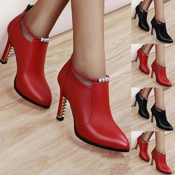 Rain Boots Women TKYCMSUAKI Boots for Women Pointed Toe High Heels Ankle Boots Stiletto High Heel Booties Fashion Beaded Pearl Buckle Dress Shoes