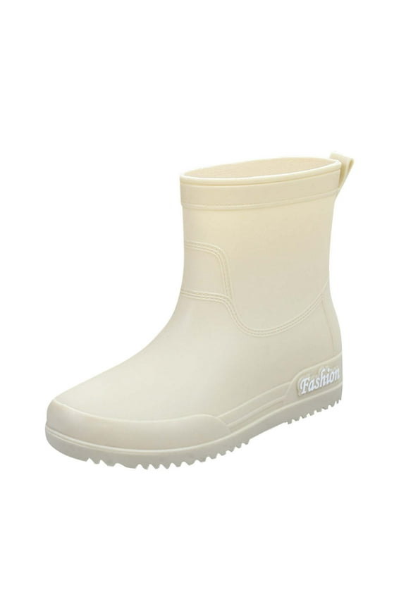 Rain Boots Women's Fashion Casual Spring and Fall Rainy Day Wear Solid Color Waterproof Non-Slip Mid-Tube Rain Boots Comfortable Ankle Booties Flat Boots Lightweight Short Garden Boots