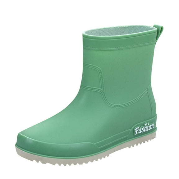 Rain Boots Women's Fashion Casual Spring and Fall Rainy Day Wear Solid Color Waterproof Non-Slip Mid-Tube Rain Boots Comfortable Ankle Booties Flat Boots Lightweight Short Garden Boots