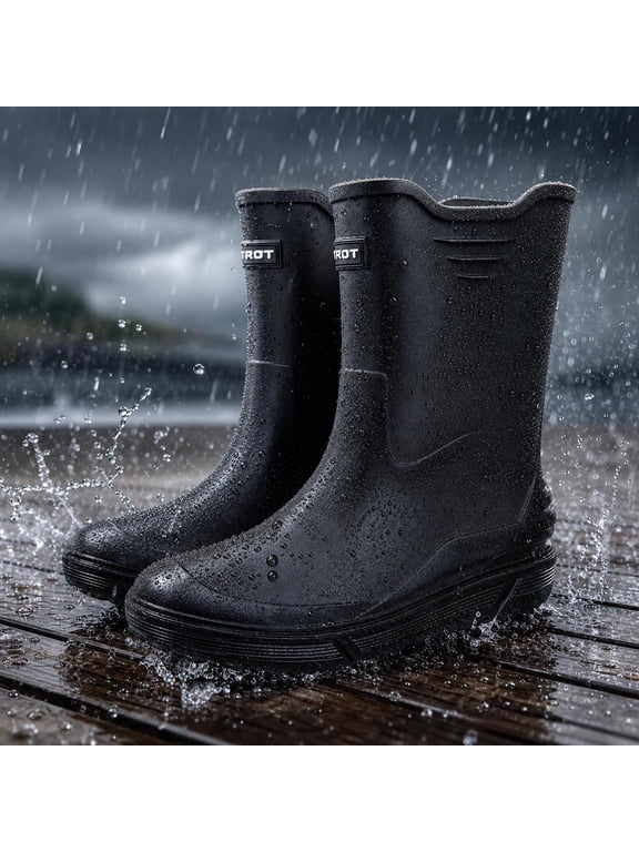 Rain Boots for Men, Non-Slip Waterproof Rubber Boots Outdoor Garden Mid Calf Muck Work Shoes Rainboots for Fishing Climbing, Size 11