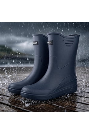 Rain Boots for Men, Non-Slip Waterproof Rubber Boots Outdoor Garden Mid Calf Muck Work Shoes Rainboots for Fishing Climbing, Size 7