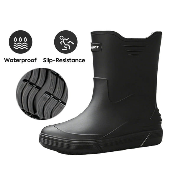 Rain Boots for Men, Waterproof Non-Slip Rubber Boots Outdoor Garden Mid Calf Muck Work Shoes, Fishing Climbing Rainboots, Size 9