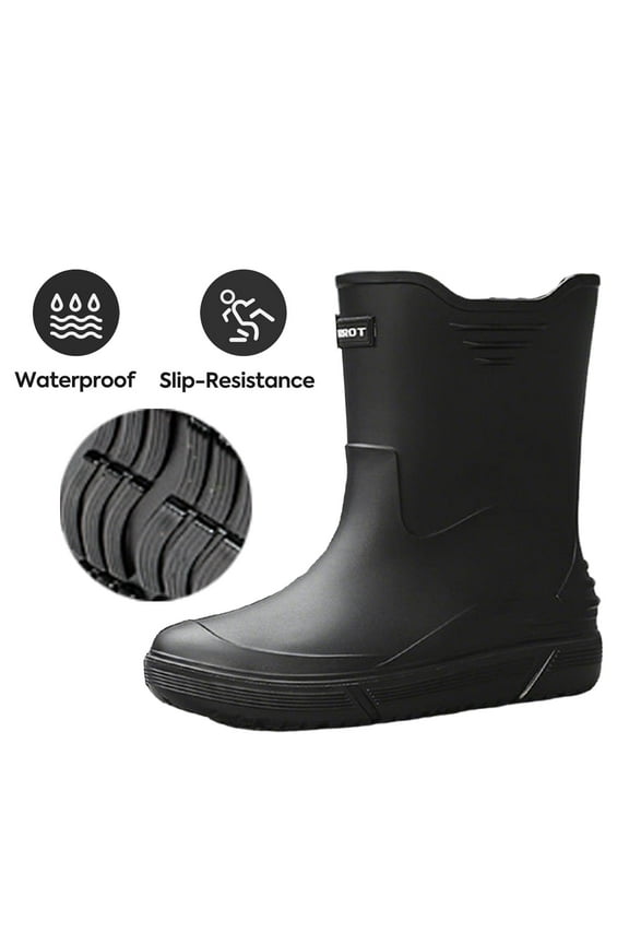 Rain Boots for Men, Waterproof Non-Slip Rubber Boots Outdoor Garden Mid Calf Muck Work Shoes, Fishing Climbing Rainboots, Size 9