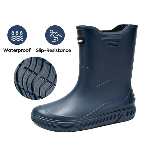 GAMBE Rain Boots for Men, Waterproof Non-Slip Rubber Boots Outdoor Garden Mid Calf Muck Work Shoes, Fishing Climbing Rainboots, Size 9