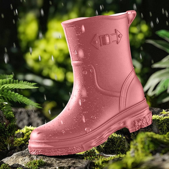 Rain Boots for Women Buckle Decor Mid Calf Waterproof Heavy Duty Work Rain Boots for Men
