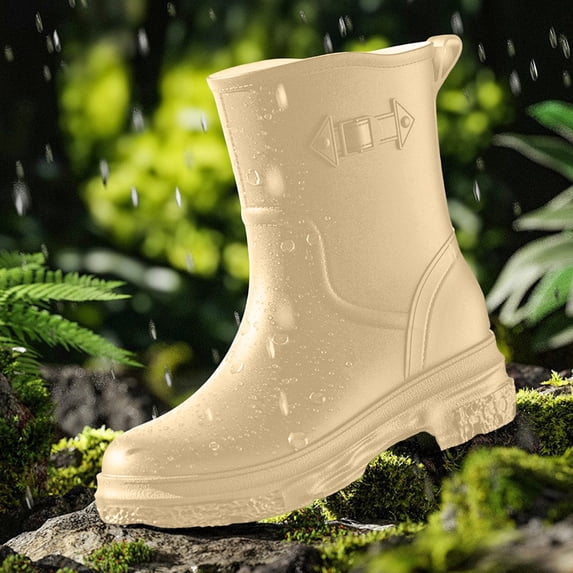 Rain Boots for Women Buckle Decor Mid Calf Waterproof Heavy Duty Work Rain Boots for Men