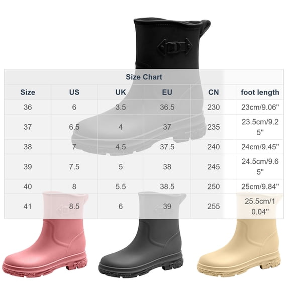 Rain Boots for Women Buckle Decor Mid Calf Waterproof Heavy Duty Work Rain Boots for Men