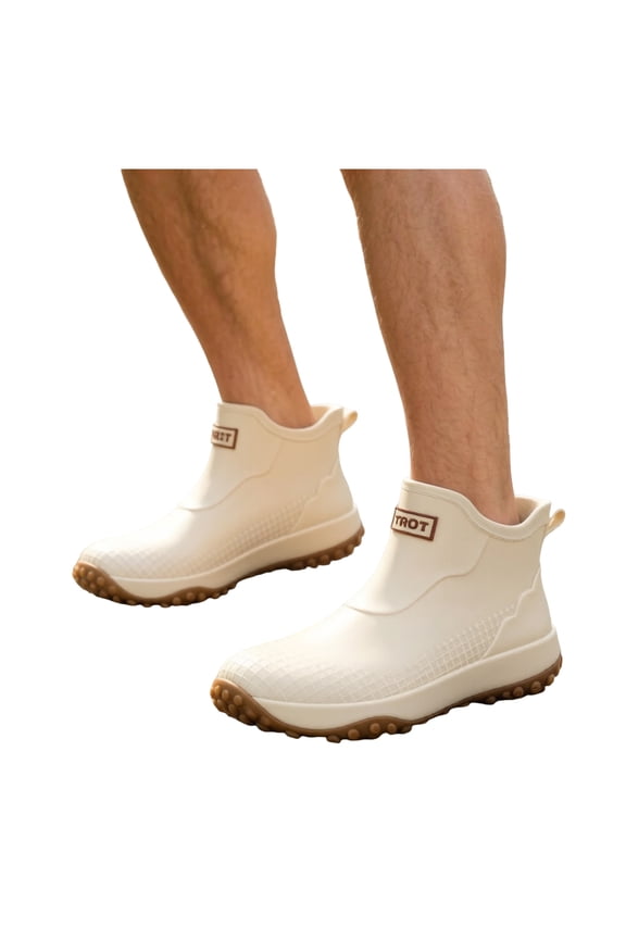 Rain Boots for Women Men Water-proof Platform Walking Water Shoes Wide Calf Slip on Rubber Ankle Booties White Size 9