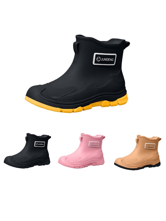 Rain Boots for Women Non Slip Waterproof Round Toe Traction Outsole Ankle Water Shoes for Outdoor Walking Commutes Gardening