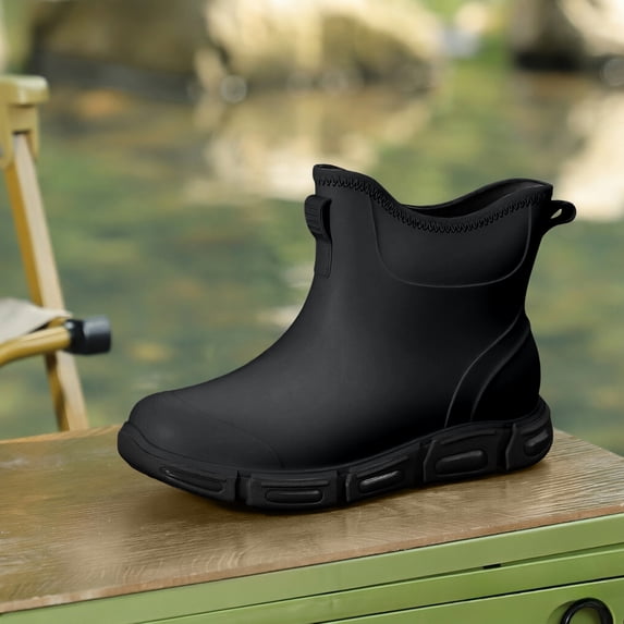 Rain Boots for Women Waterproof Ankle Rain Boots Wave Cuff Slip On Rainny Muddy Wear