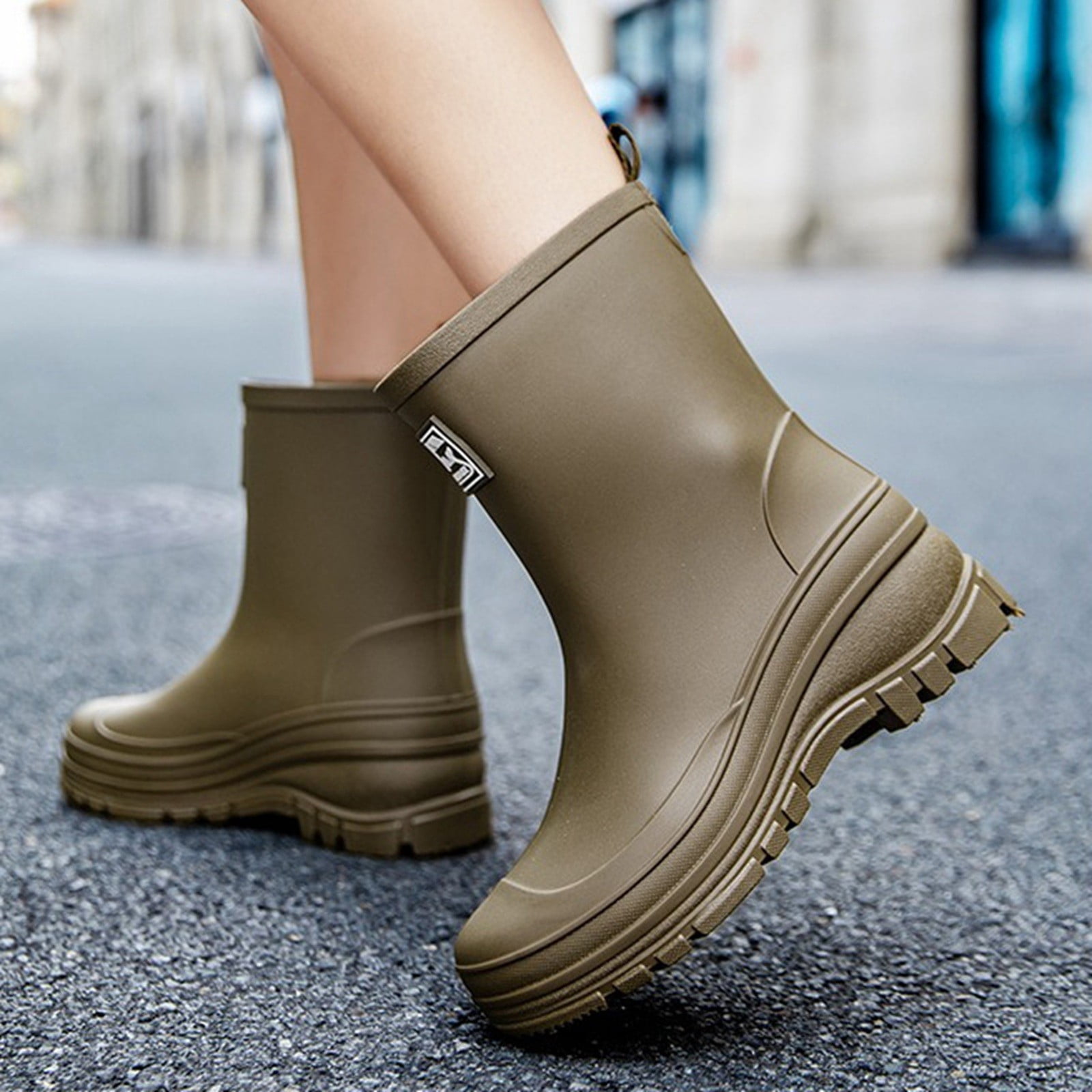 Rain Boots for Women Waterproof Mid Calf Rain Boots Wide Calf Garden Shoes Womens Rain Boots (Army Green 6.5)