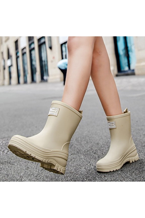 Rain Boots for Women Waterproof Mid Calf Rain Boots Wide Calf Garden Shoes Womens Rain Boots (Beige 6)