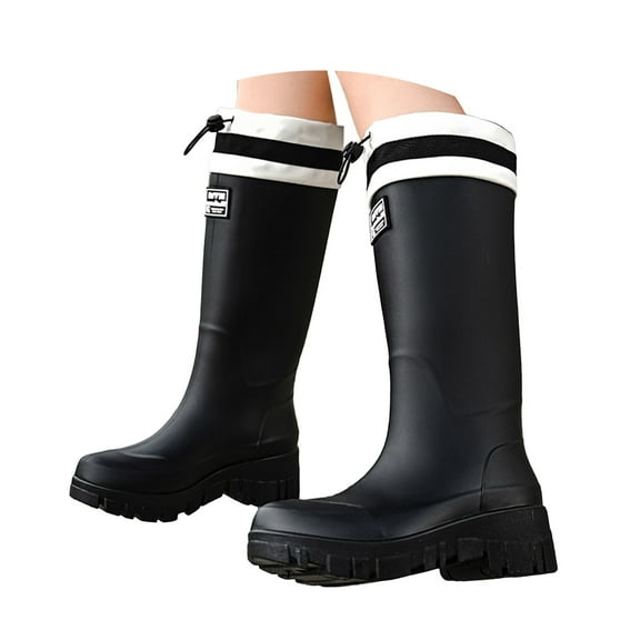 Rain Boots for Women Waterproof Rubber Platform High Heels Knee High Tall Rainboots Garden Mud Shoes