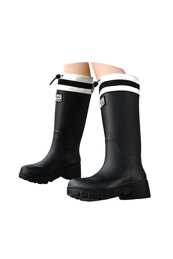 Rain Boots for Women Waterproof Rubber Platform High Heels Knee High Tall Rainboots Garden Mud Shoes