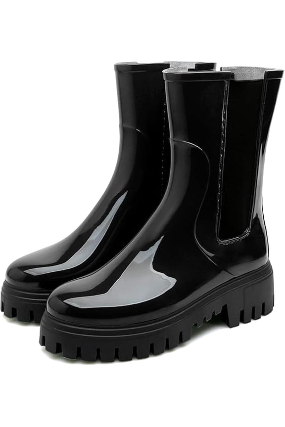Rain Boots for Women, Waterproof PVC Rubber Garden Boots Womens Chelsea Boots Short Platfrom Rain Boots, Anti-Slip Elastic Slip On Rainboots Garden Rain Shoes for Yard Farm Outdoor Work