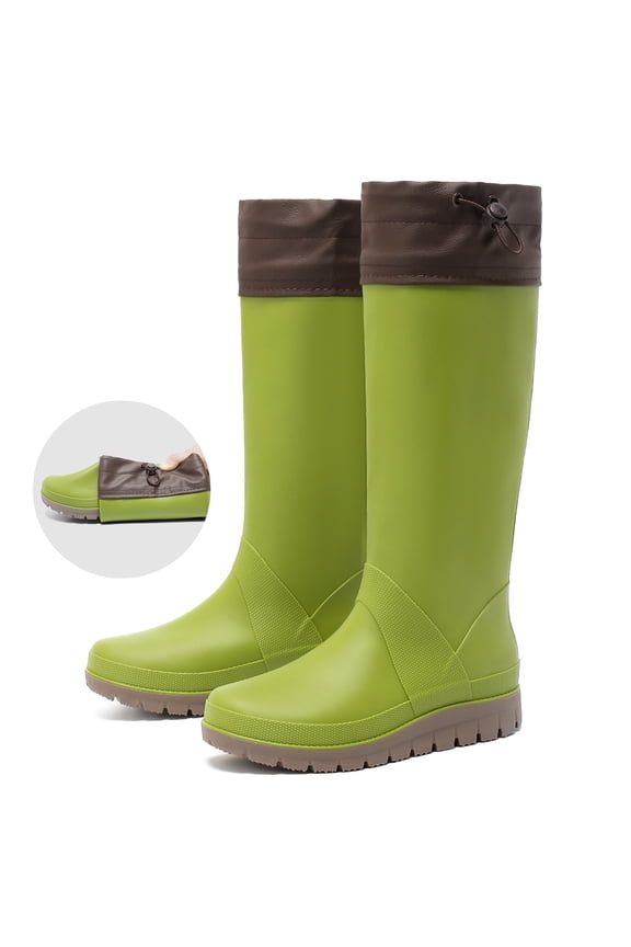 Women's Tall Rain Boots Mens Packable Waterproof Anti-Slip Knee High Rubber Boots Lightweight Adjustable Drawstring Wide calf Garden Fishing Shoes Outdoor Work