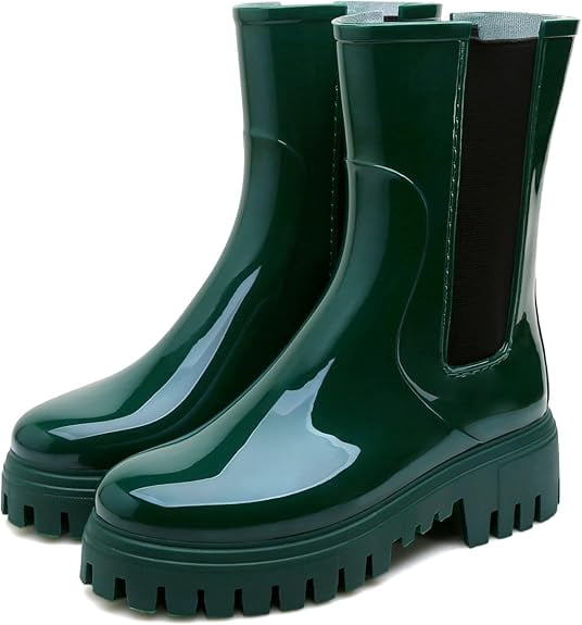 Lcamaw Rain Boots for Women, Waterproof PVC Rubber Garden Boots Womens Chelsea Boots Short Platfrom Rain Boots, Anti-Slip Elastic Slip On Rainboots Garden Rain Shoes for Yard Farm Outdoor Work