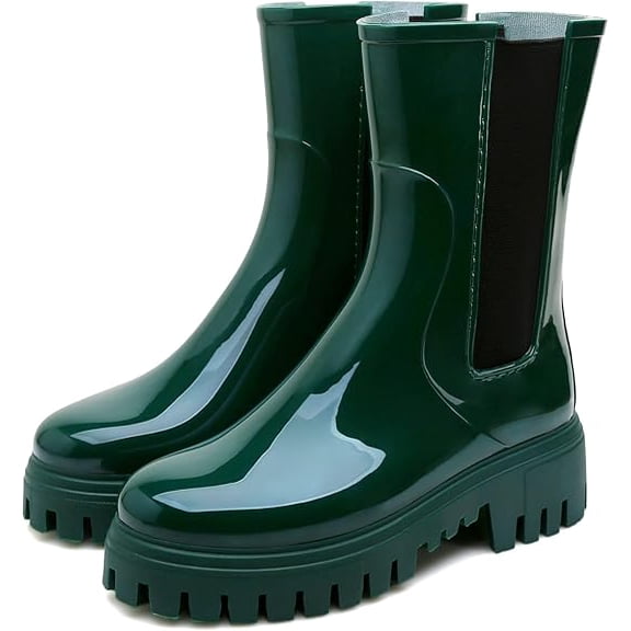 Lcamaw Rain Boots for Women, Waterproof PVC Rubber Garden Boots Womens Chelsea Boots Short Platfrom Rain Boots, Anti-Slip Elastic Slip On Rainboots Garden Rain Shoes for Yard Farm Outdoor Work