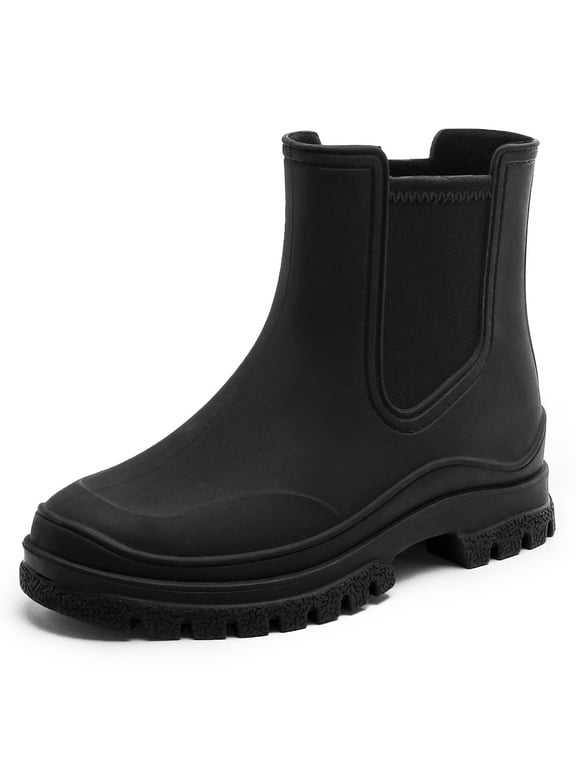 Women's Rain Boots Comfortable Waterproof Ankle Rubber Non-Slip Booties Fashion Chelsea Boots Chunky Platform Removable Insole Garden Muddy Weather Outdoor Walking Work