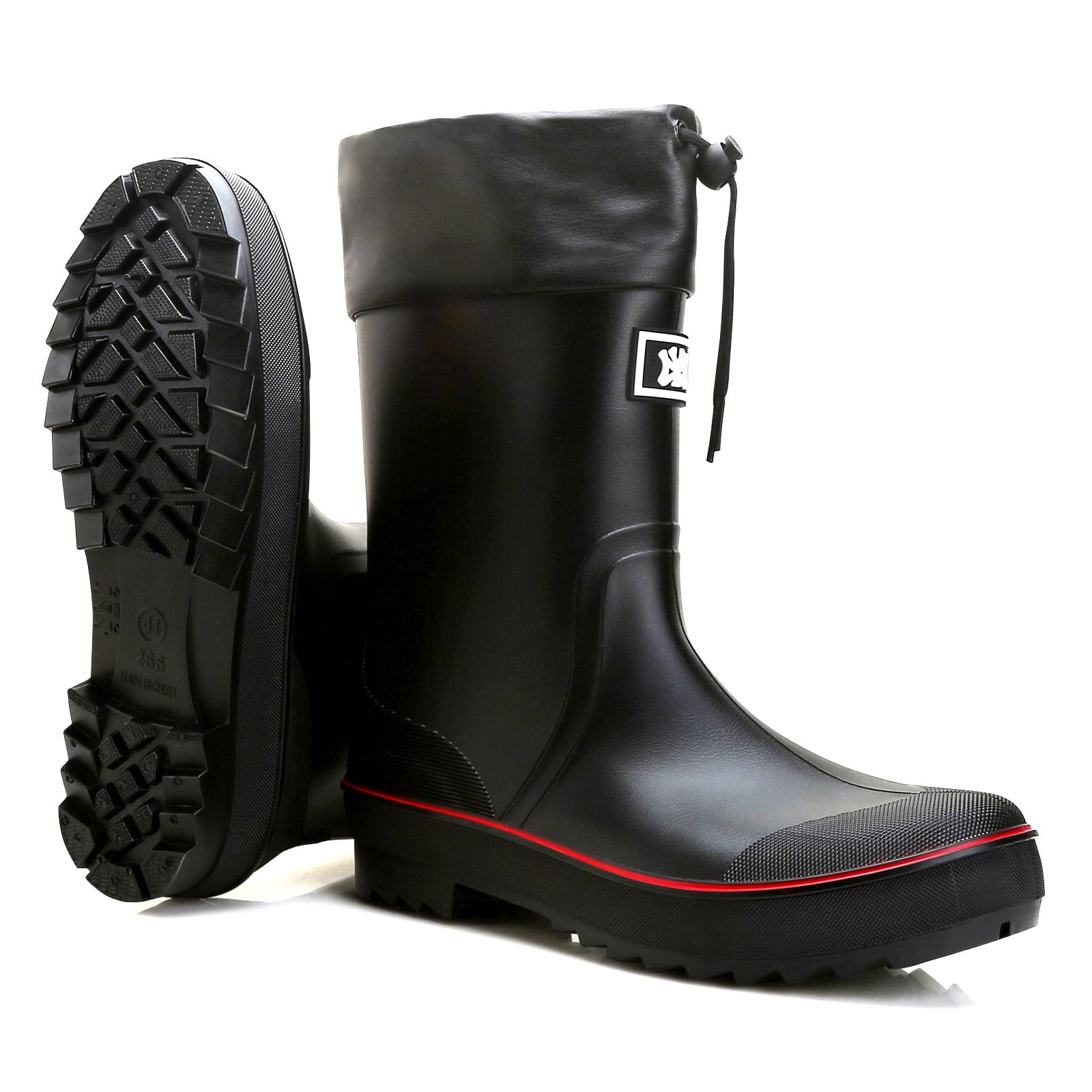 Lcamaw Rubber Rain Boots for Men, Waterproof Men’s Deck Boots with Adjustable Closure, Comfort Lightweight Work Mud Boots, Anti-Slip Mid-Calf Fishing Boots for Farming Gardening Hiking Outdoor